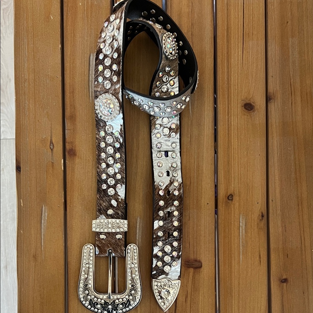 Y2K Studded Leather Belt with Rhinestone Buckle
